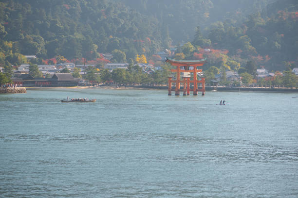 Floating gate of Itsukushima Shrine at Miyajima island Hiroshima, Japan.The landmark and famous place in Hiroshima.