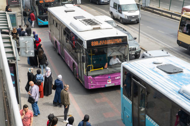 Istanbul,Turkey- May 01,2019:Yenibosna District landscape in Istanbul. Passengers waiting for bus at Yenibosna District