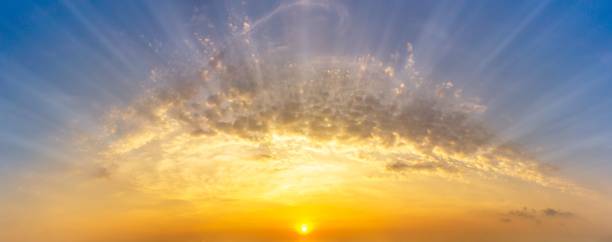 istock Golden hour sky and clouds with sunrise, panorama nature background 1146279463