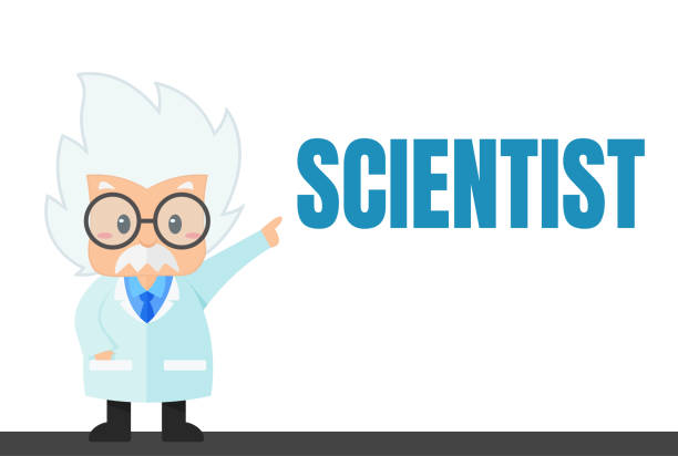 illustrazioni stock, clip art, cartoni animati e icone di tendenza di scienziato dei cartoni animati in laboratorio e esperimento che sembra semplice - professor