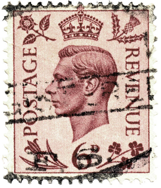 Vintage stamp printed in Great Britain 1937 shows , King George VI POLTAVA, UKRAINE - APRIL 21, 2019. Vintage stamp printed in Great Britain 1937 shows , King George VI george vi stock pictures, royalty-free photos & images