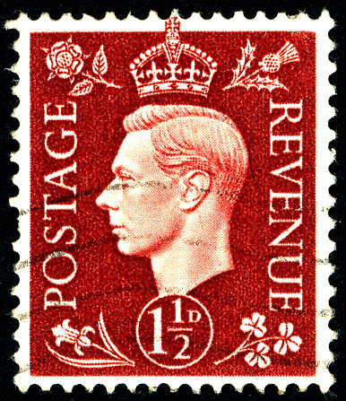 British Half Pence Green Used Postage Stamp showing Portrait of King George VI, circa 1937 to 1947