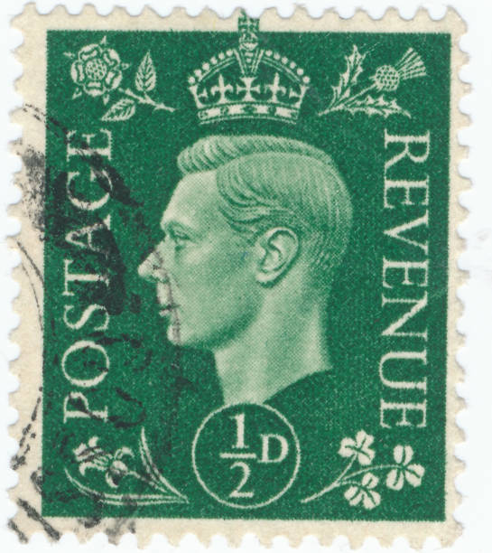 Vintage stamp printed in Great Britain 1939 shows , King George VI POLTAVA, UKRAINE - APRIL 21, 2019. Vintage stamp printed in Great Britain 1939 shows , King George VI george vi stock pictures, royalty-free photos & images