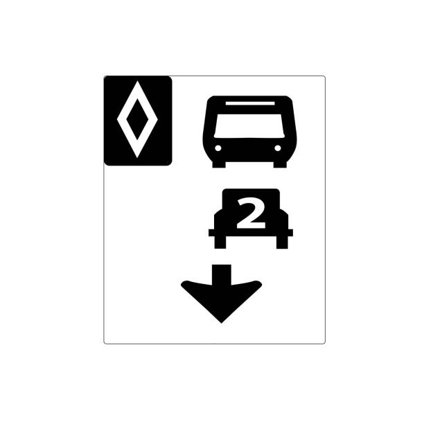 usa verkehrshinweis.zwei oder mehr fahrgäste müssen im fahrzeug sein, um diese fahrspur auf der autobahn zu benutzen. vektorabbildung - two lane highway stock-grafiken, -clipart, -cartoons und -symbole