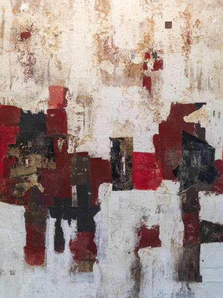 Abstract Painting Art: Strokes with Different Color Patterns like Red, Gray and White.