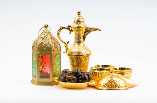 istock Premium dates, lantern and arabic coffee set on white background. 1146291635