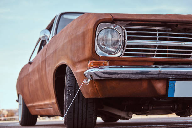 istock Cropped front view of a restored retro car. 1146291800