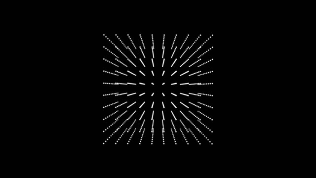 3d cube of white particles rotating on a diagonal on a black background