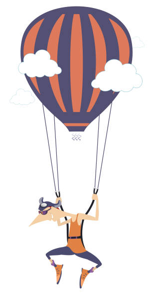 istock Cartoon skydiver flights on air balloon isolated illustration 1146297718