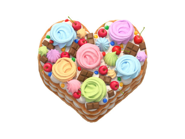 Cake with colorful meringues and cherries,chocolate font