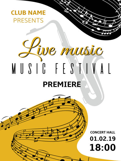 Music notes background. Abstract swirl wave musical note treble clef harmony stave classical music festival choir jazz vector poster Music notes background. Abstract swirl wave musical note treble clef harmony stave classical music festival choir jazz poster. Vector illustration musically pattern abstract musical instrument stock illustrations