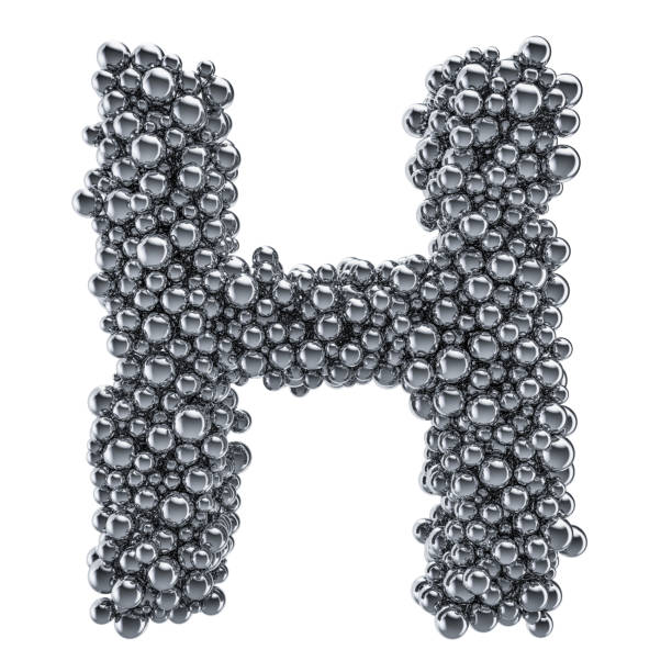 금속 공, 흰색 배경에 고립 된 3d 렌더링에서 금속 문자 h - letter h alphabet metal three dimensional shape 뉴스 사진 이미지