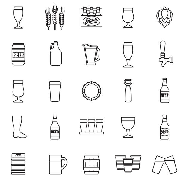 Beer Icon Set A set of icons. File is built in the CMYK color space for optimal printing. Color swatches are global so it’s easy to edit and change the colors. bartender illustrations stock illustrations