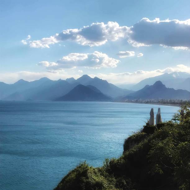 A view of the Mediterranean sea and the taurus mountains in Antalya, Turkey