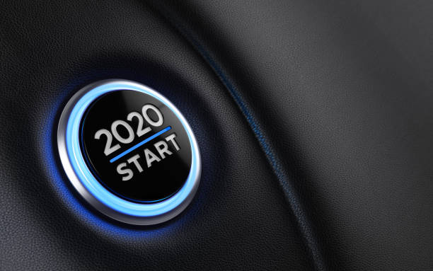 2020 Car Start Button On Dashboard;  New Year Concept