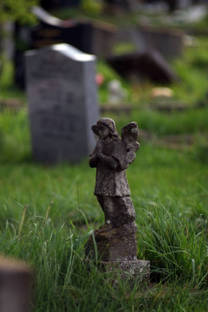istock Small praying cherub statue in cemetery 1146308796