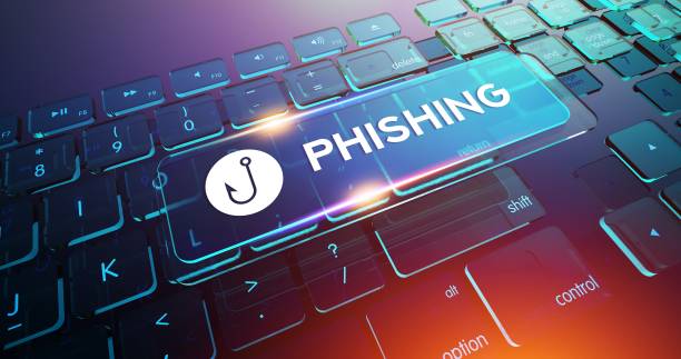 phishing botón en el teclado del ordenador - phishing fotografías e imágenes de stock