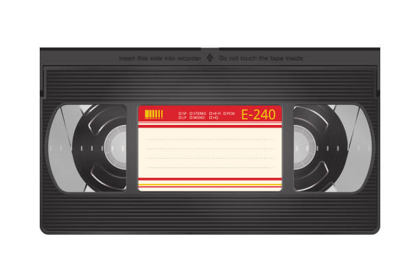 realistisches video-recorder tape. video-kassette auf weißem hintergrund isoliert - videokassette stock-grafiken, -clipart, -cartoons und -symbole