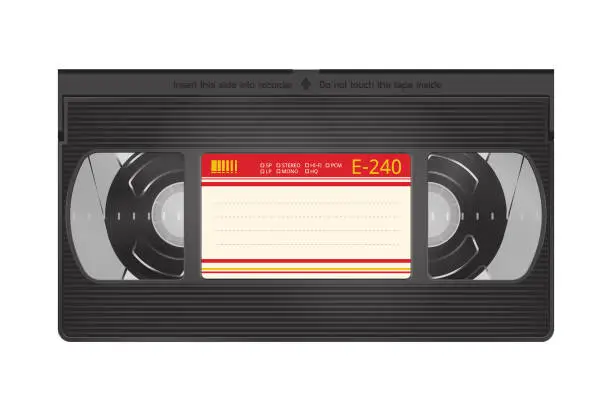 Vector illustration of Realistic Video Recorder Tape. Video Cassette Isolated on a White Background