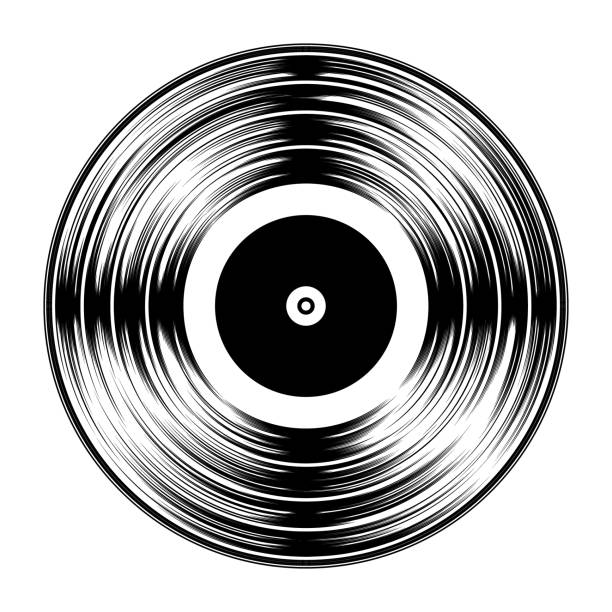 illustrazioni stock, clip art, cartoni animati e icone di tendenza di gramophone black vinyl lp disco silhouette isolato su sfondo bianco. illustrazione vettoriale - scanalato