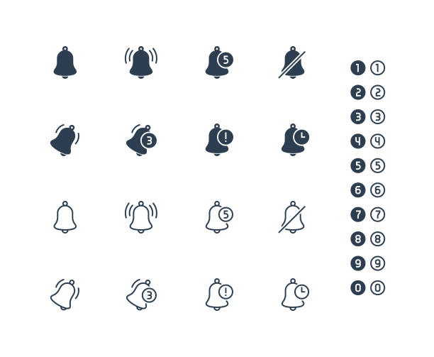 Notification Bells Icon Set in Glyph and Outline Style vector art illustration
