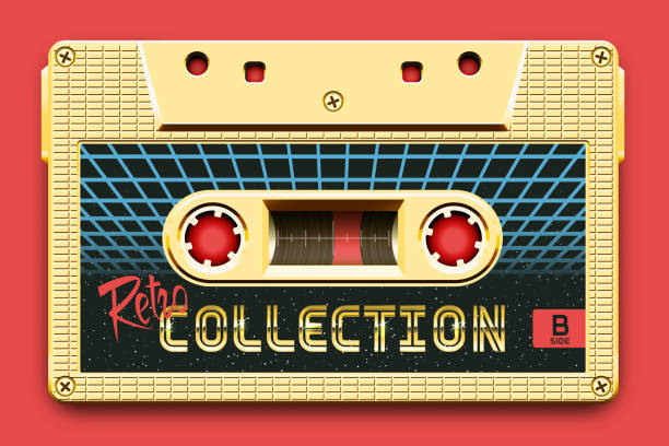 Relistic Golden Audio Cassette, Retro Collection, Mixtape in Style of 80s and Retrowave, Synthwave, Vaporwave or Outrun Relistic Golden Audio Cassette, Retro Collection, Mixtape in Style of 80s and Retrowave, Synthwave, Vaporwave or Outrun mixtape stock illustrations