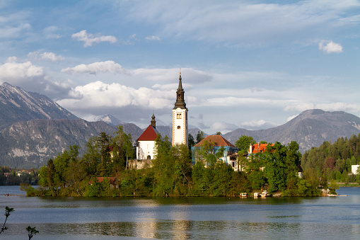 The Church of the Assumption stands on an  island at the center of Bled Lake