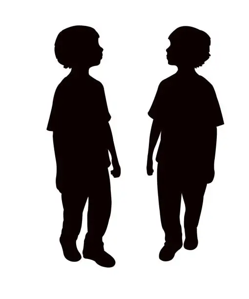 Vector illustration of Two children playing, silhouette vector