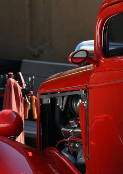 istock Red Hot Rod in Mechanics Driveway Engine Detail 1146316368