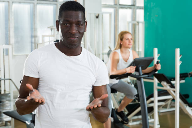 istock Cheerful African man at gym 1146317596