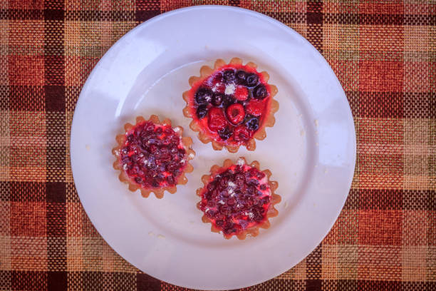 Berry cakes on a white plate. Sweets. Baking with berries. Food and Drink
