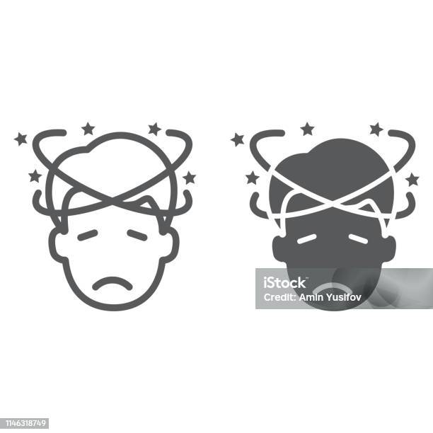 Dizziness Line And Glyph Icon Stress And Human Confused Man Sign Vector Graphics A Linear Pattern On A White Background Stock Illustration - Download Image Now