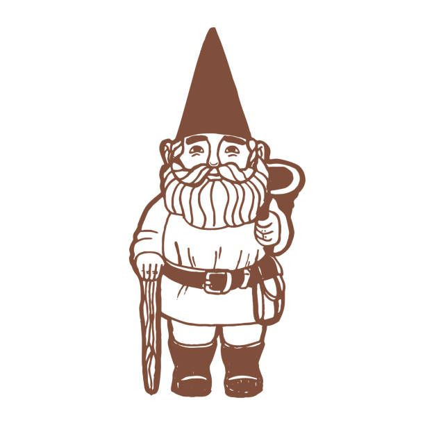 garten gnome in hand gezogen - zwerg stock-grafiken, -clipart, -cartoons und -symbole