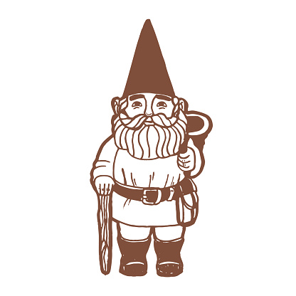 Garden Gnome. Dwarf in Hand Drawn Style for Surface Design Fliers Banners Prints Posters Cards. Vector Illustration
