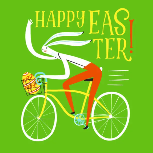 Vector illustration of Easter rabbit cyclist illustration