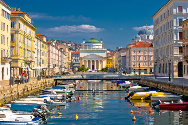 Trieste channel and Ponte Rosso square view Trieste channel and Ponte Rosso square view, city in Friuli Venezia Giulia region of Italy trieste stock pictures, royalty-free photos & images