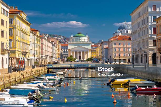Trieste Channel And Ponte Rosso Square View Stock Photo - Download Image Now - Trieste, Italy, Town Square