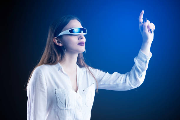 istock Woman Using Futuristic Glasses 1146343947