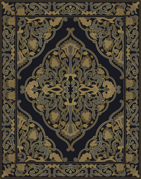 ilustrações, clipart, desenhos animados e ícones de tapete oriental floral. - filigree gold leaf frame backgrounds