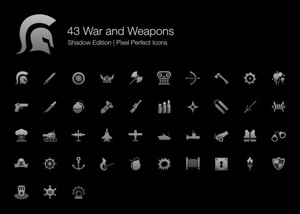 война и оружие пиксель perfect иконки - computer icon symbol knife terrorism stock illustrations