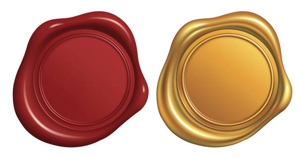 pieczęć woskowa, czerwony i golden_vector eps 10 - seal stamper stock illustrations