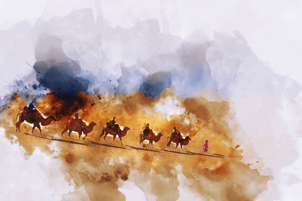 istock Camel caravan going through the sand dunes in the Gobi Desert, China 1146363287