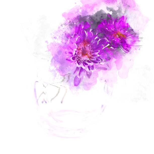 Chrysanthemums watercolor painting, digital illustration