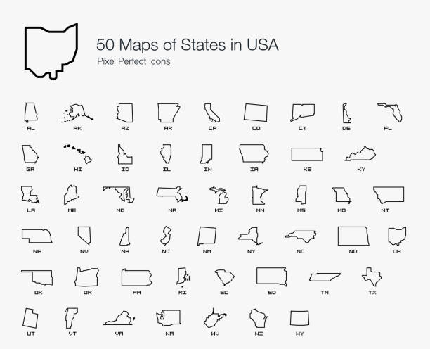 illustrations, cliparts, dessins animés et icônes de tous 50 etats-unis états carte pixel perfect icônes (style de ligne). - south carolina map cartography outline