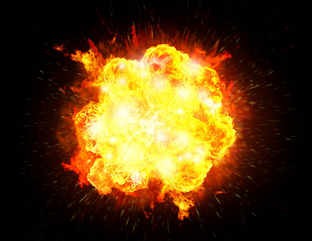 istock Big bright fiery explosion isolated in a black background 1146364976