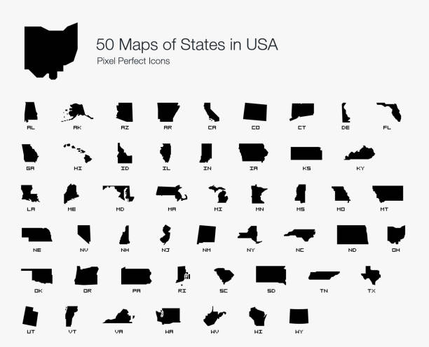 ilustrações, clipart, desenhos animados e ícones de todos os eua 50 estados mapa pixel ícones perfeitos - map cartography washington dc tennessee