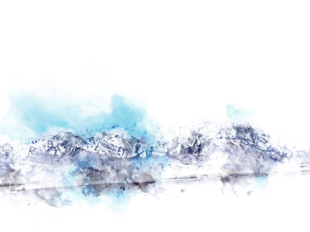 istock Abstract mountains landscape on white background, digital watercolor painting 1146366013