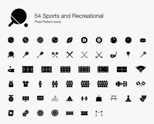 54 спорт и отдых пиксель perfect иконки - tennis ball sport leisure games gambling chip stock illustrations