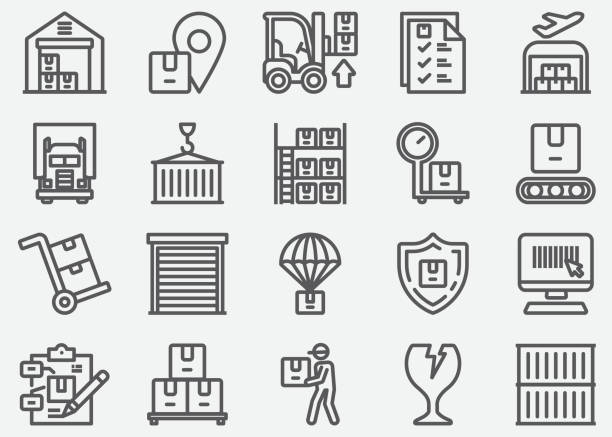 Warehouse and Storage Line Icons Warehouse and Storage Line Icons storage compartment stock illustrations