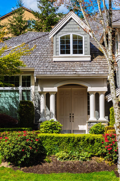 istock Modern Suburban House Exterior - Focus on Entry with Pillars 1146368039